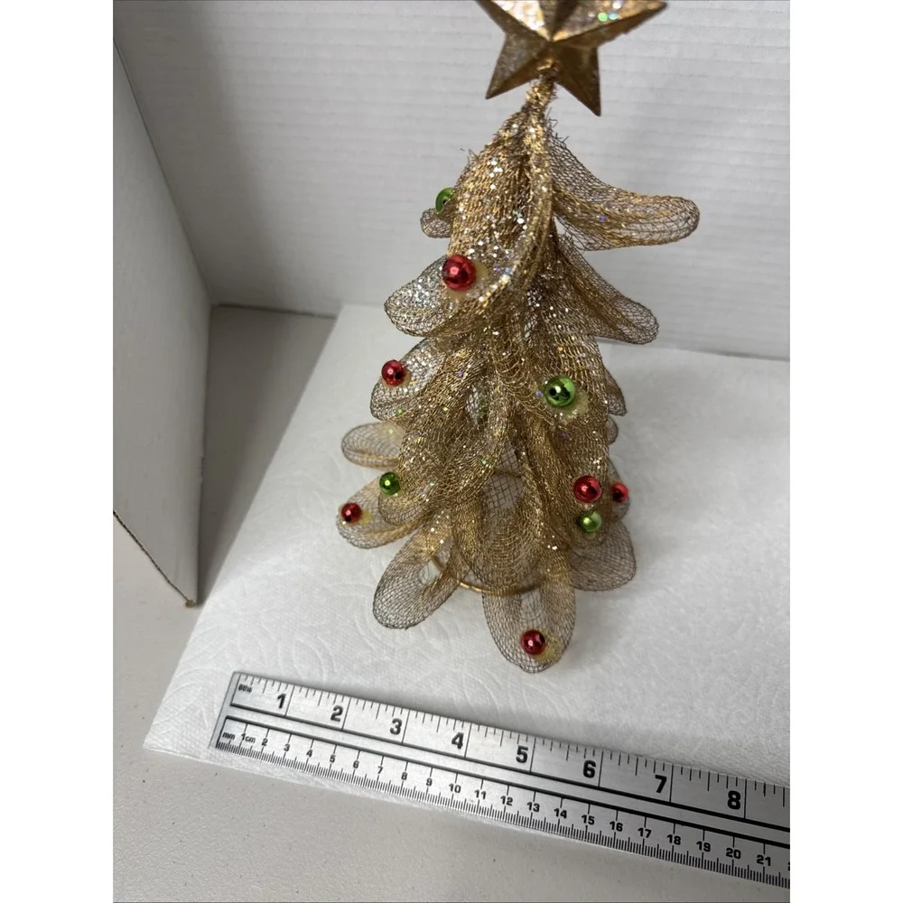 Golden Netted Mesh Christmas Tree w/Multicolor Balls‎ & Gold Star 10
